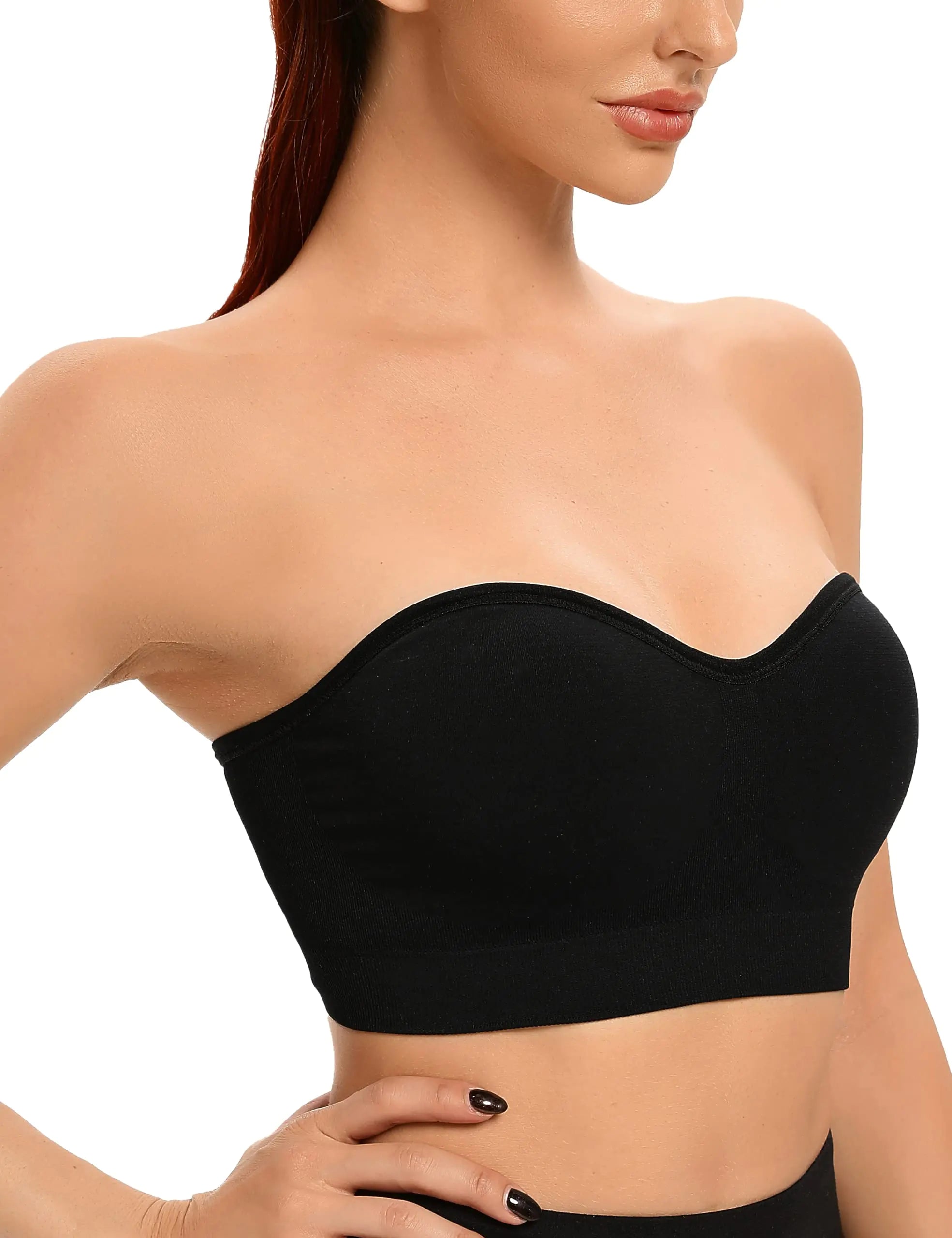 Gnowann Strapless Bras for Women Non-Slip Silicone Bandeau Bra Seamless Wireless Strapless Bra Padded Tube Top Bra Small Black