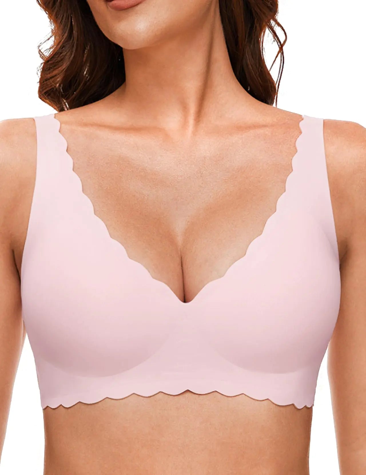 Deep V Petal Bras for Women No Underwire Soft Wireless Bras Comfort Seamless Bralettes with Extender Small Light Pink