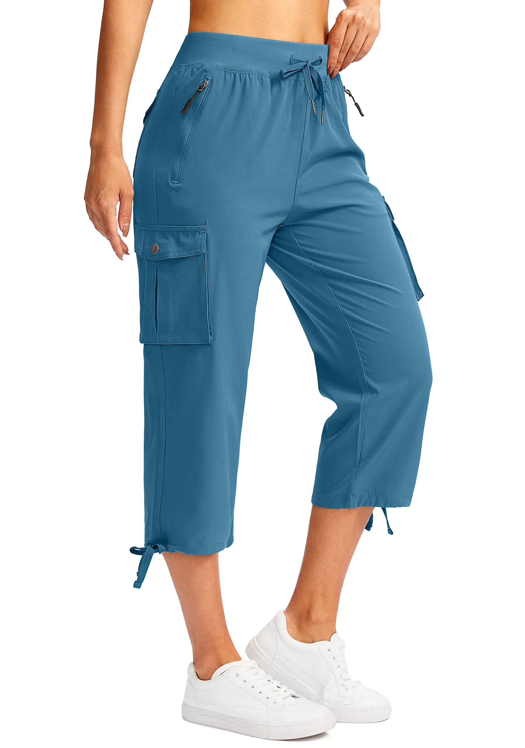 Soothfeel Women's Cargo Capris Pants with 6 Pockets Lightweight Quick Dry Travel Hiking Summer Pants for Women Casual Blue 4X-Large