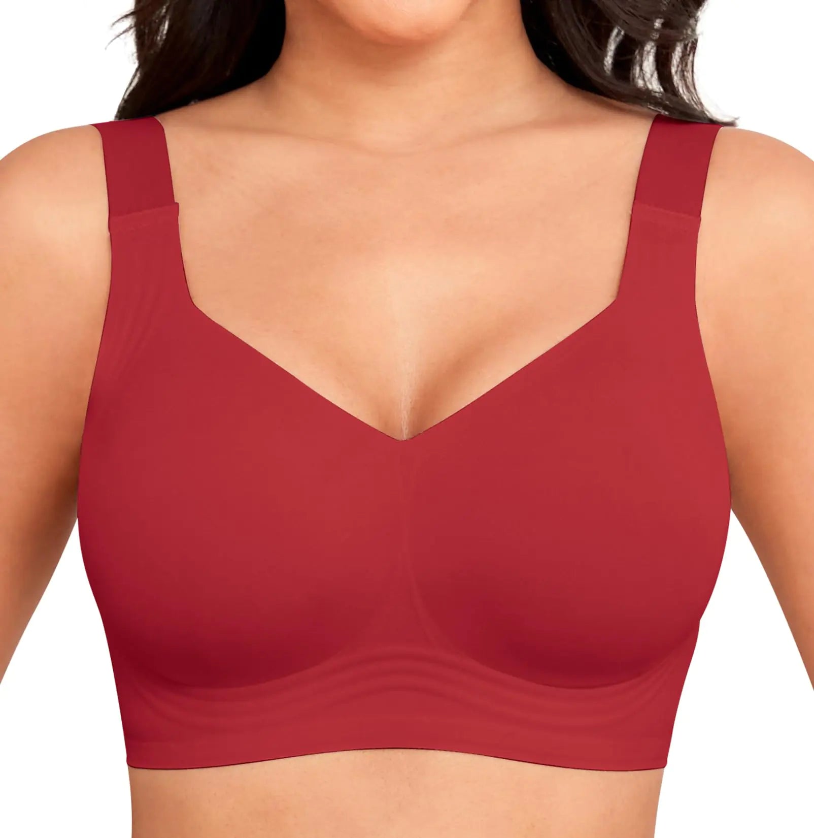 Women Wirefree Bras for Women Full Coverage No Underwire Everyday Bras Comfortable Wireless Padded Bras 5X-Large Red