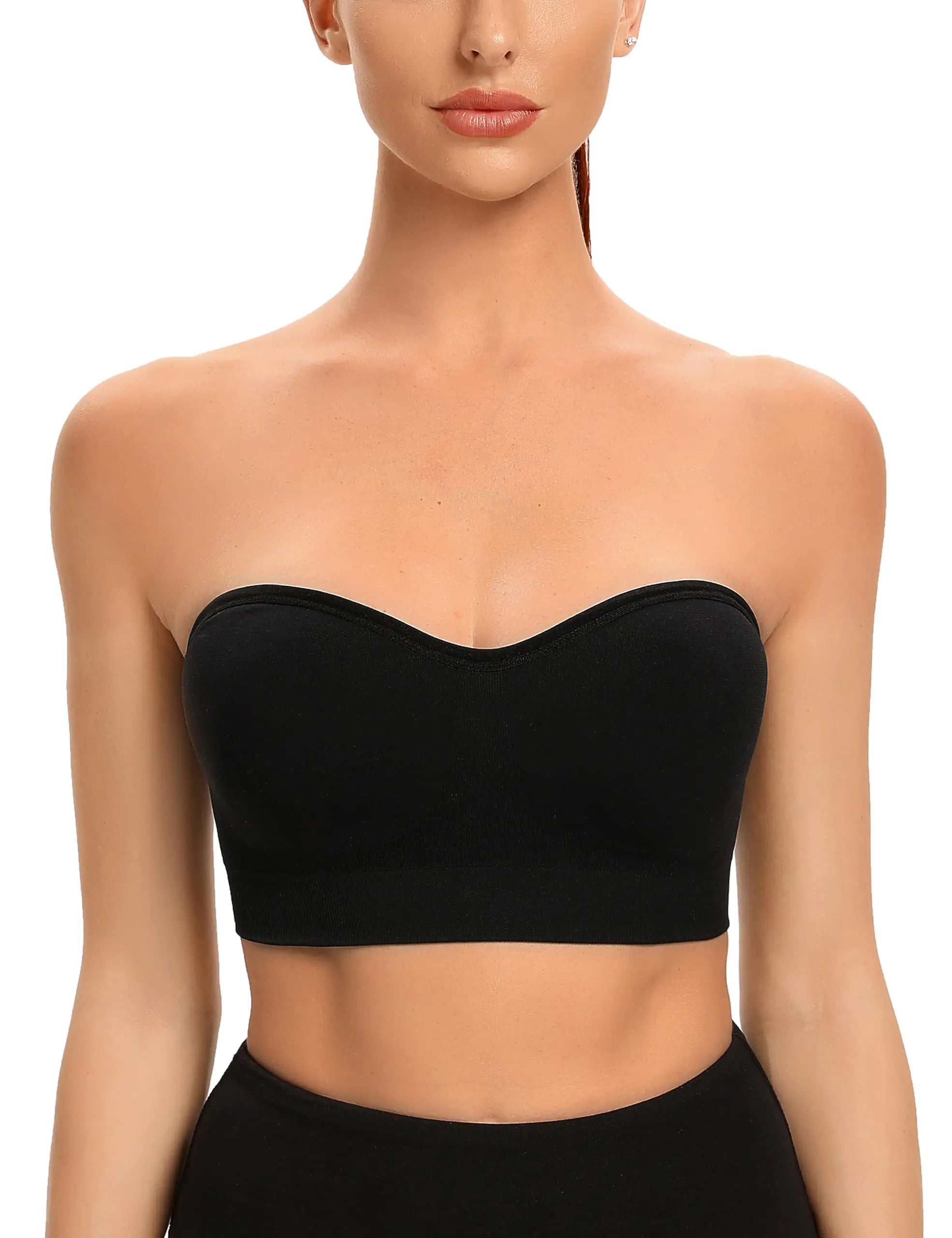 Gnowann Strapless Bras for Women Non-Slip Silicone Bandeau Bra Seamless Wireless Strapless Bra Padded Tube Top Bra Small Black