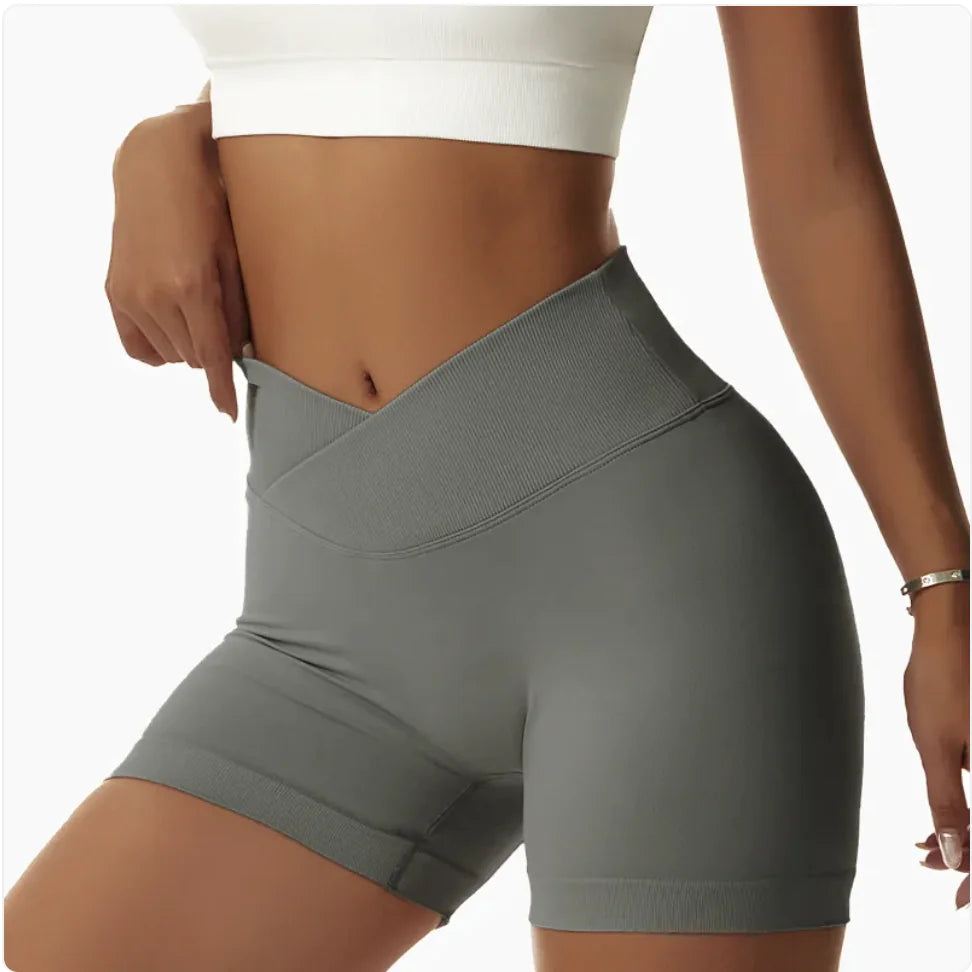 High-Waist Elastic Yoga Shorts with Peach-Lift Design