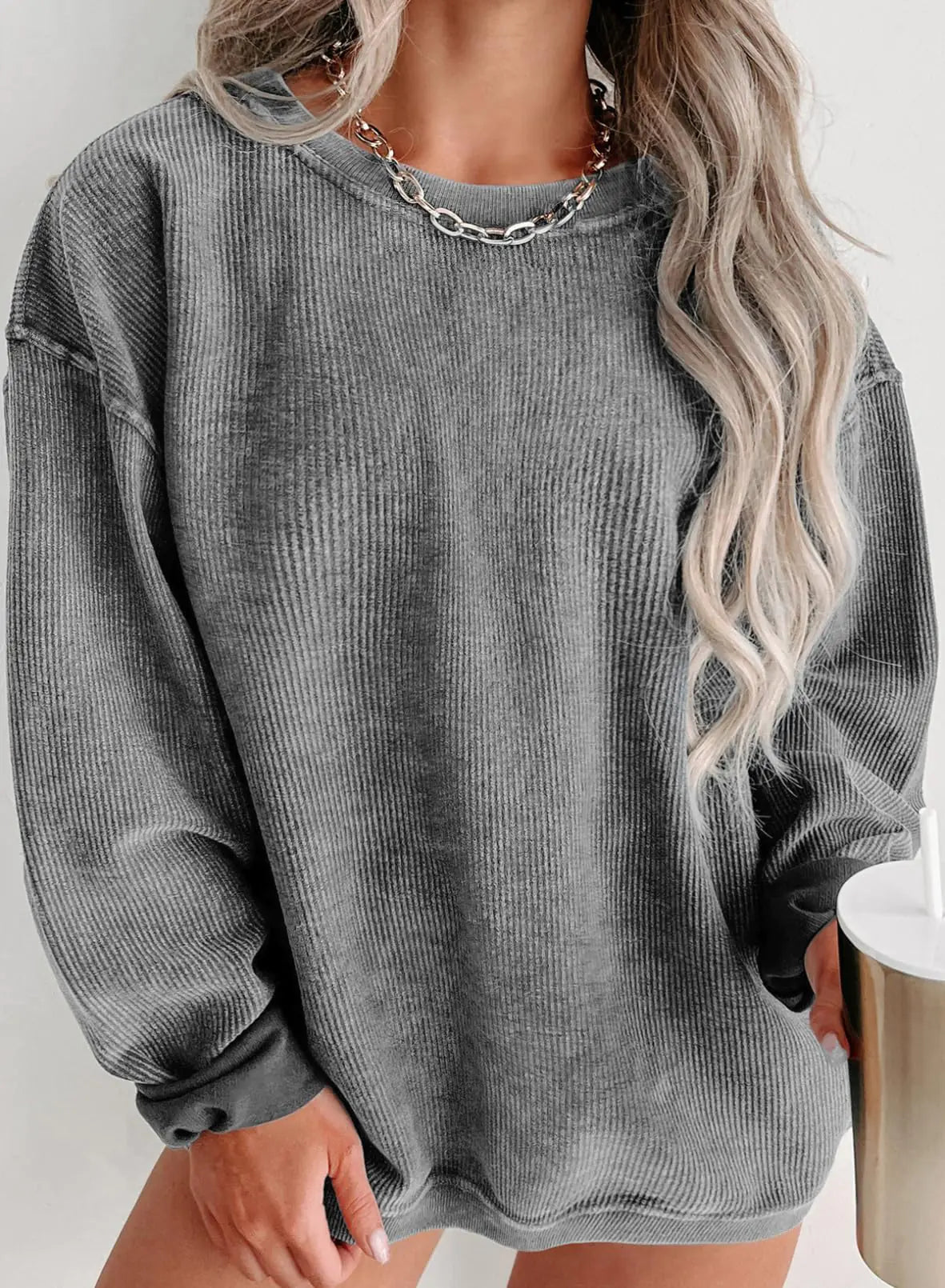 Eytino Women Plus Size Sweatshirts Long Sleeve Crew Neck Casual Oversized Soft Pullover Tops Shirts(1X-5X) 5X Q Grey