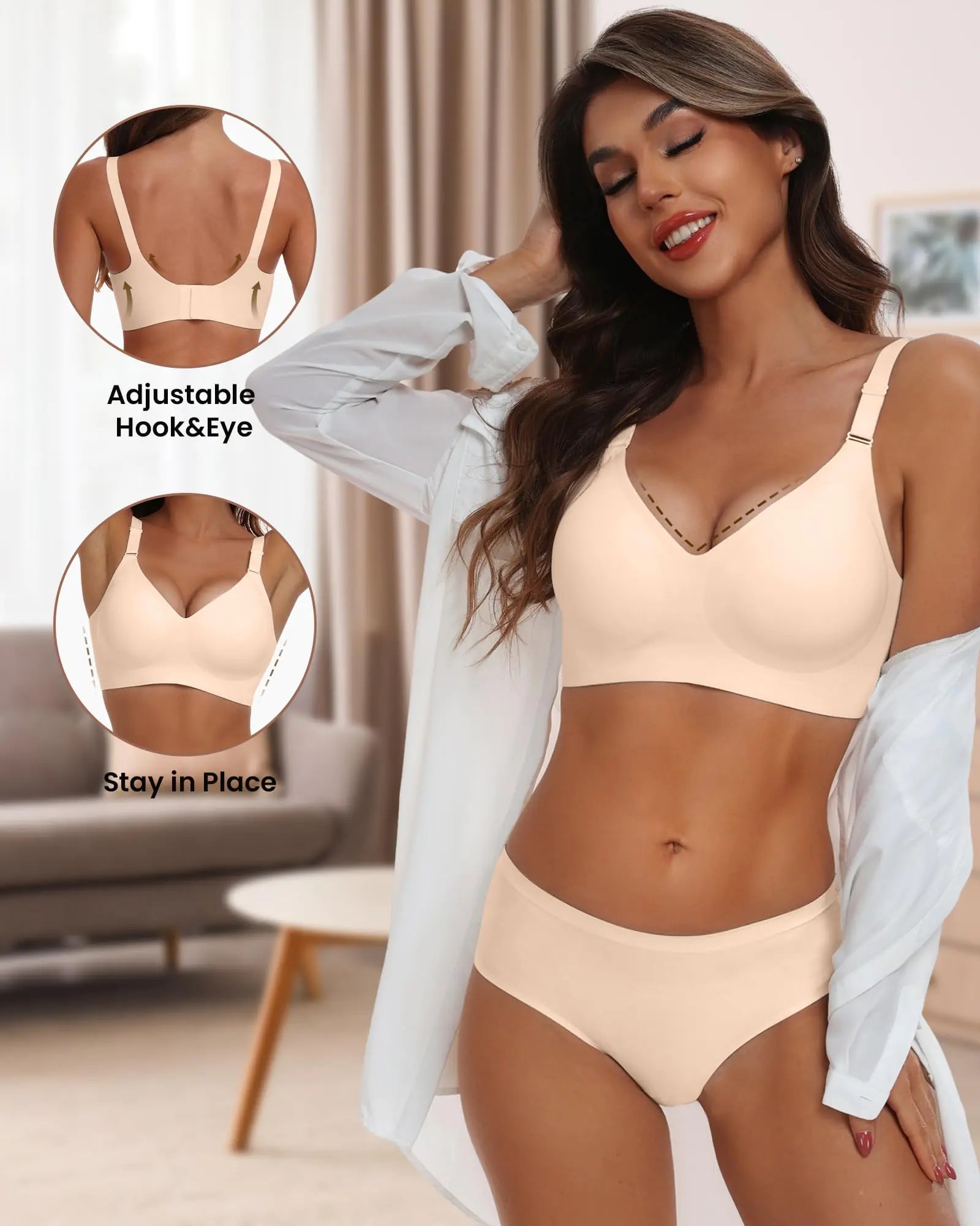 Comfortable Seamless Full Coverage Bra for Women Wireless Bras with Soft Support Regular and Plus Size 4X-Large Nude