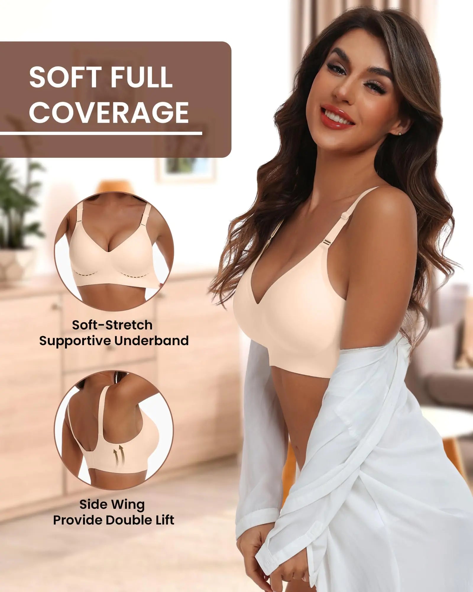 Comfortable Seamless Full Coverage Bra for Women Wireless Bras with Soft Support Regular and Plus Size 4X-Large Nude