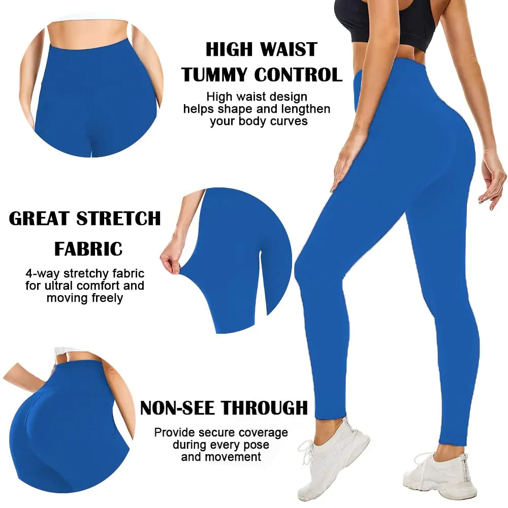 Soft Leggings for Women - High Waisted Tummy Control No See Through Workout Yoga Pants Sapphire Blue Large-X-Large