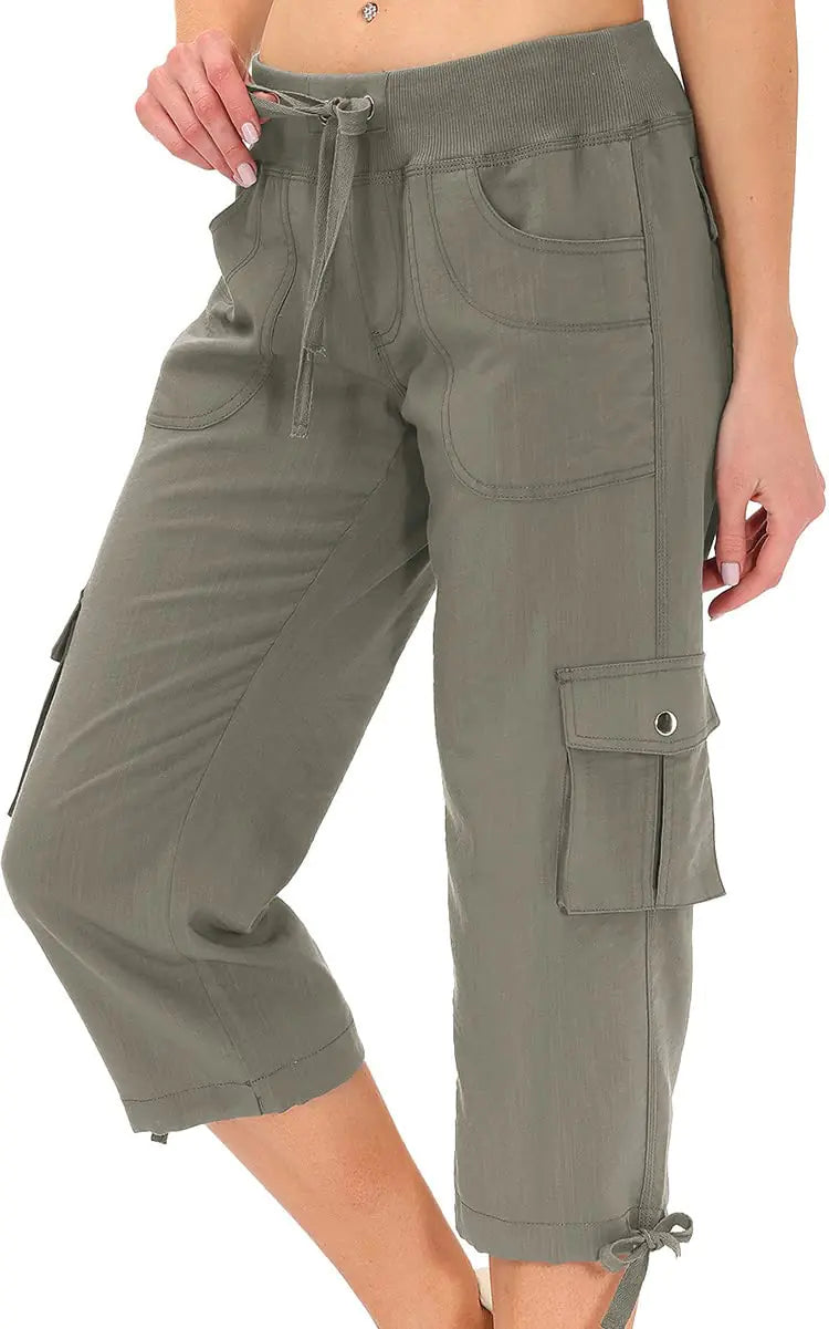 MoFiz Womens Capris with Pockets Loose Fit Casual Capri Pants Dressy Lightweight Ladies Baggy Cargo Pants for Hiking Grey Small