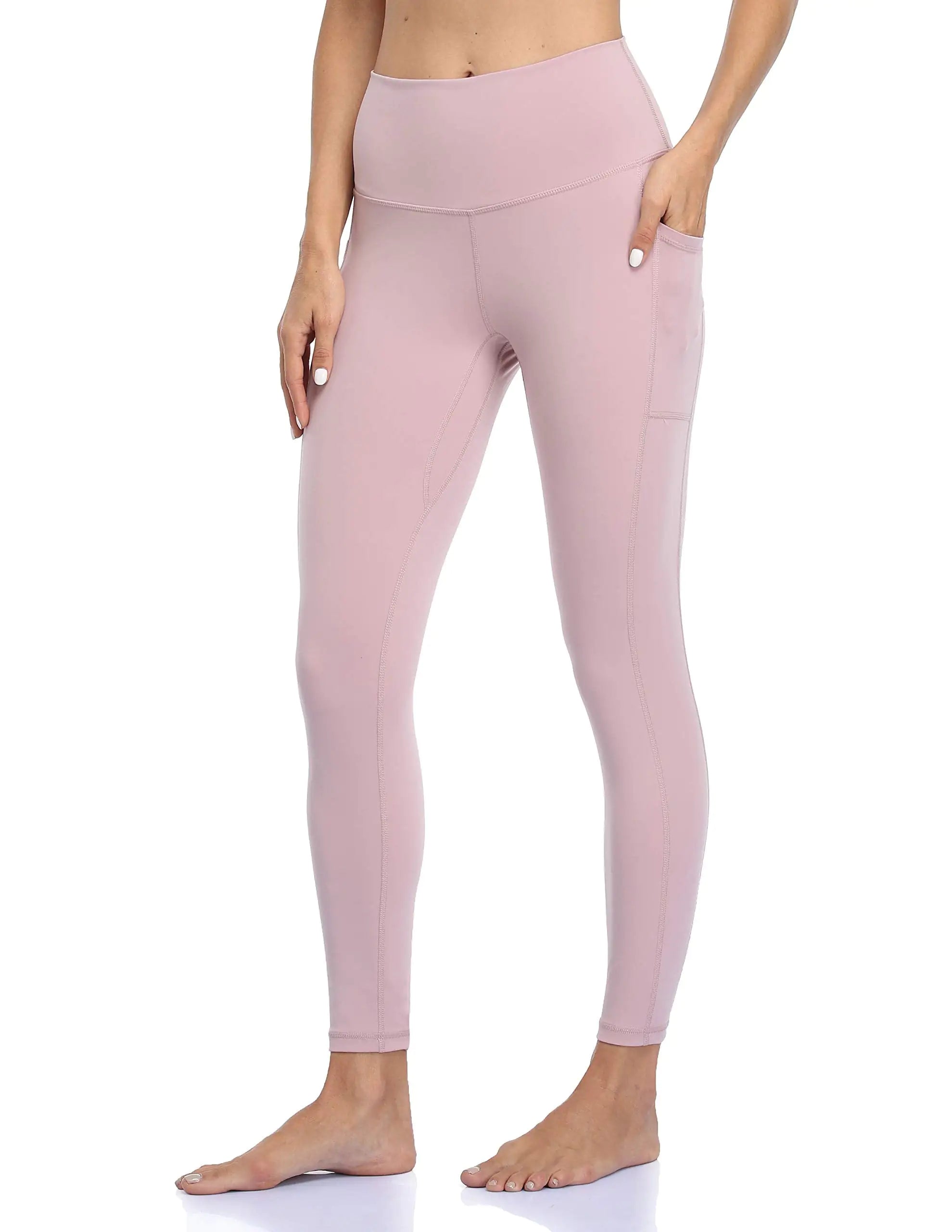 Colorfulkoala Women's High Waisted Yoga Pants 7/8 Length Leggings with Pockets Pink Suede Small