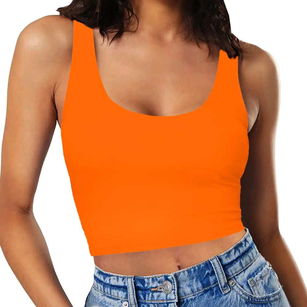 Women’s Sexy Sleeveless Crop Tops Double Layer Scoop Neck Cropped Tank Top X-Large Bright Orange