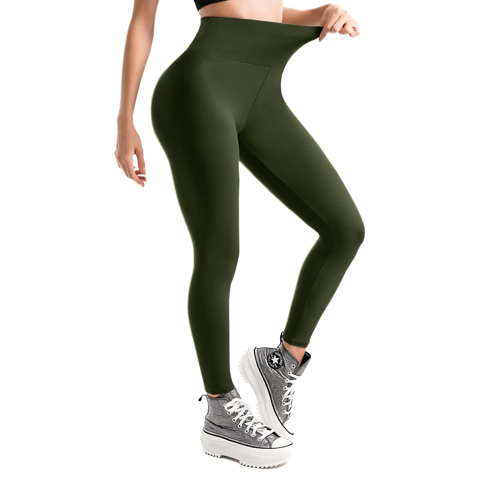 Leggings for Women, No See Through High Waisted Workout Yoga Leggings for Women No-Pocket Small-Medium Army Green