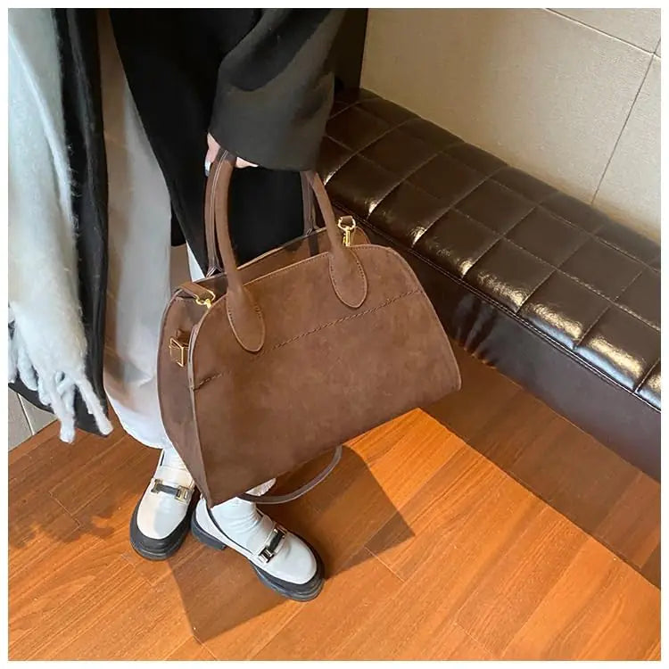 Womens Suede Tote Bag, Faux Leather Tote Bag for Women Vintage Top Handle Bag Fashion Retro Shoulder Satchel Bag Large Coffee Color