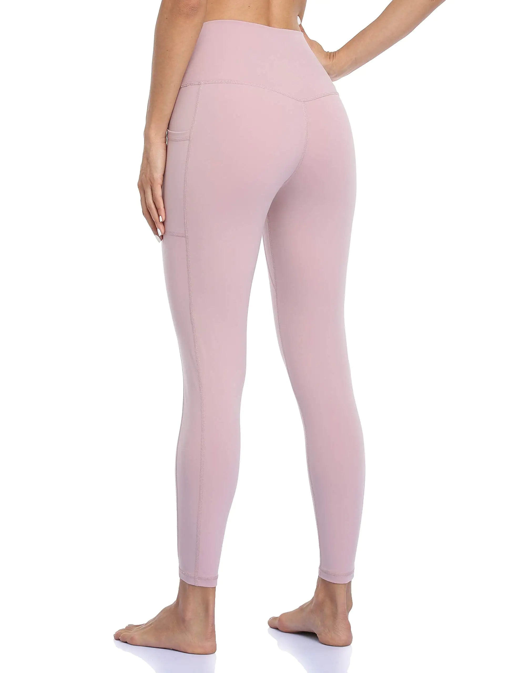 Colorfulkoala Women's High Waisted Yoga Pants 7/8 Length Leggings with Pockets Pink Suede Small