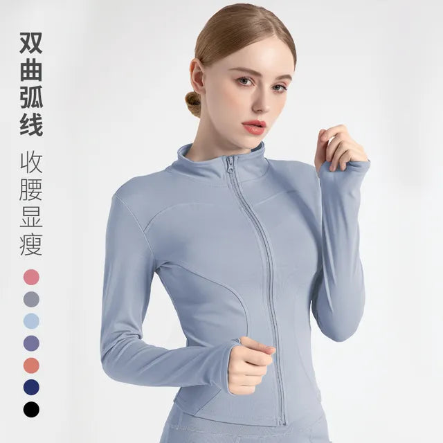 Long Sleeve Sports Jacket Women Zip Fitness Yoga Shirt