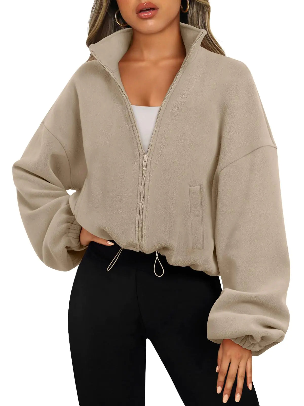 AUTOMET Womens Zip Up Hoodies Oversized Sweatshirts Long Sleeve Crop Sherpa Fall Outfits Fashion Clothes 2024 Grey Large