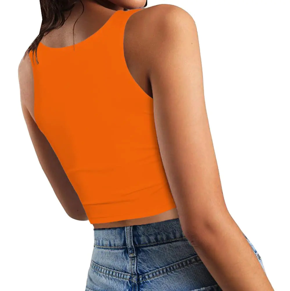 Women’s Sexy Sleeveless Crop Tops Double Layer Scoop Neck Cropped Tank Top X-Large Bright Orange