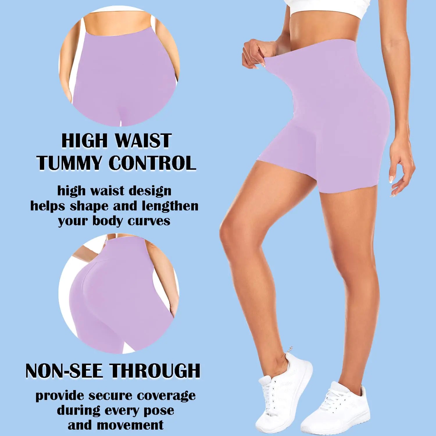 FULLSOFT High Waisted Biker Shorts for Women-5" Tummy Control Fitness Athletic Workout Running Yoga Gym Shorts Large-X-Large 7-light Purple