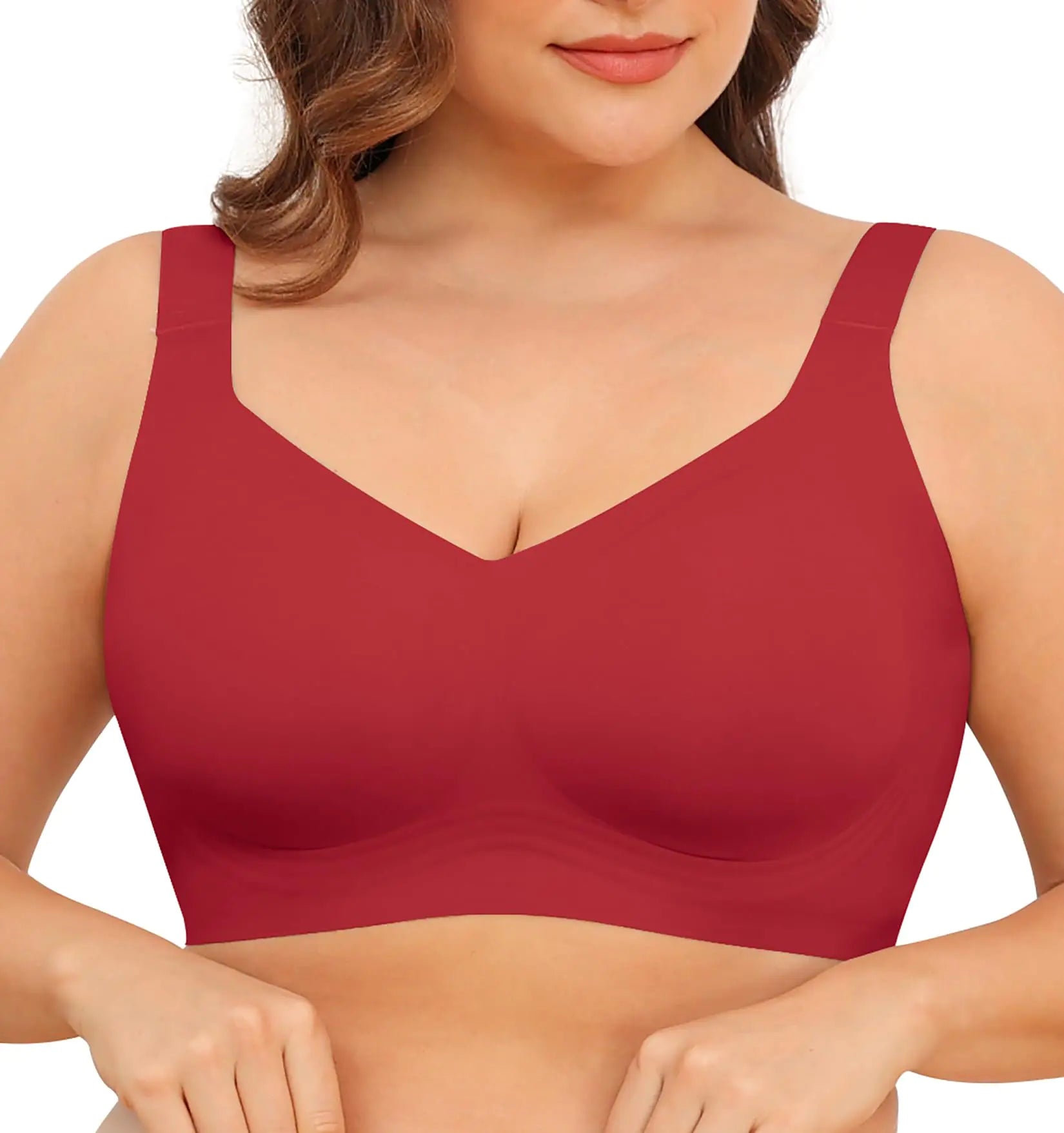 Women Wirefree Bras for Women Full Coverage No Underwire Everyday Bras Comfortable Wireless Padded Bras 5X-Large Red