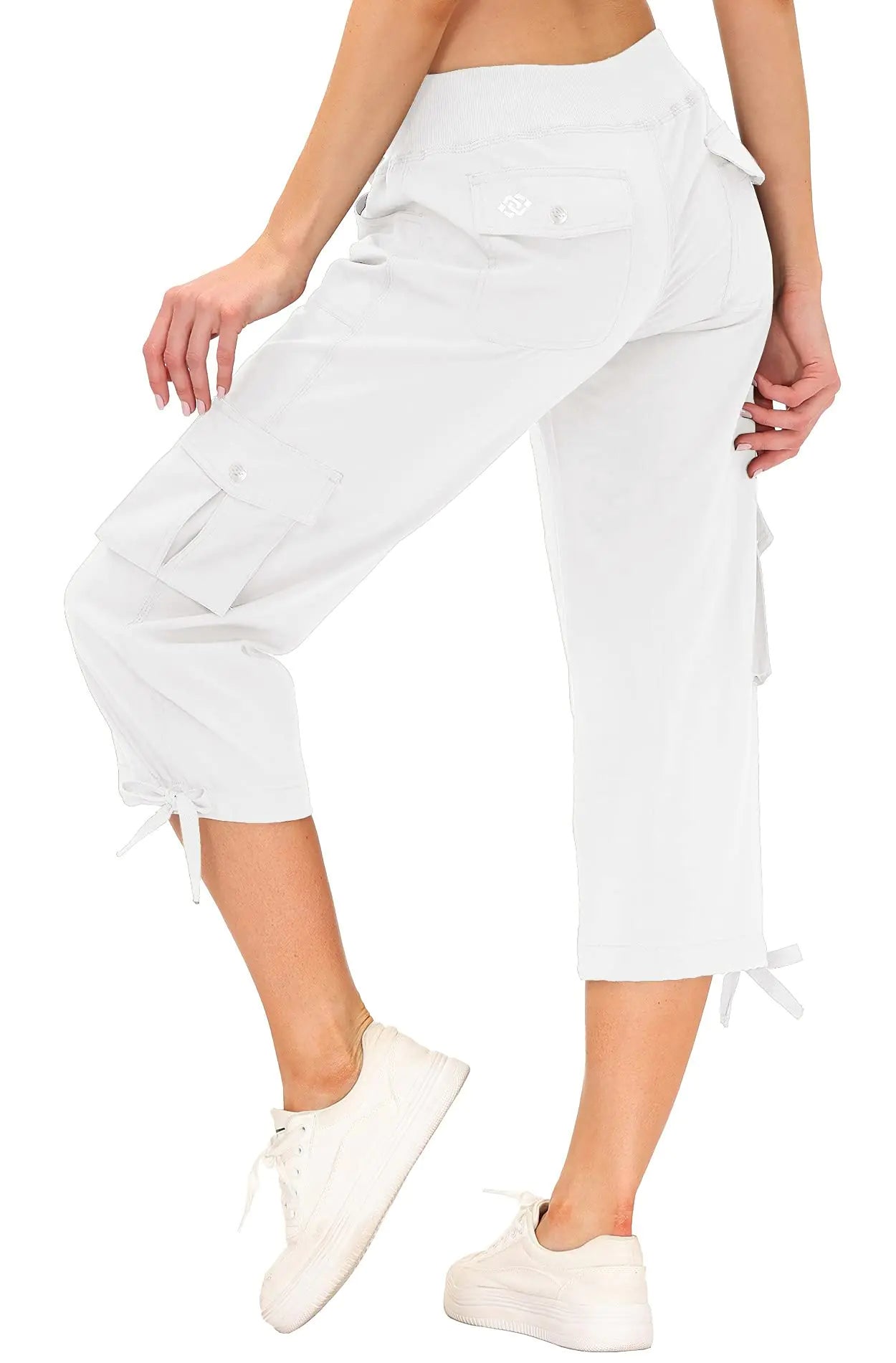 MoFiz Women's Cargo Capris Hiking Pants Lightweight Quick Dry Outdoor Athletic Travel Casual Loose Comfy Cute Pockets 9-rice White Medium