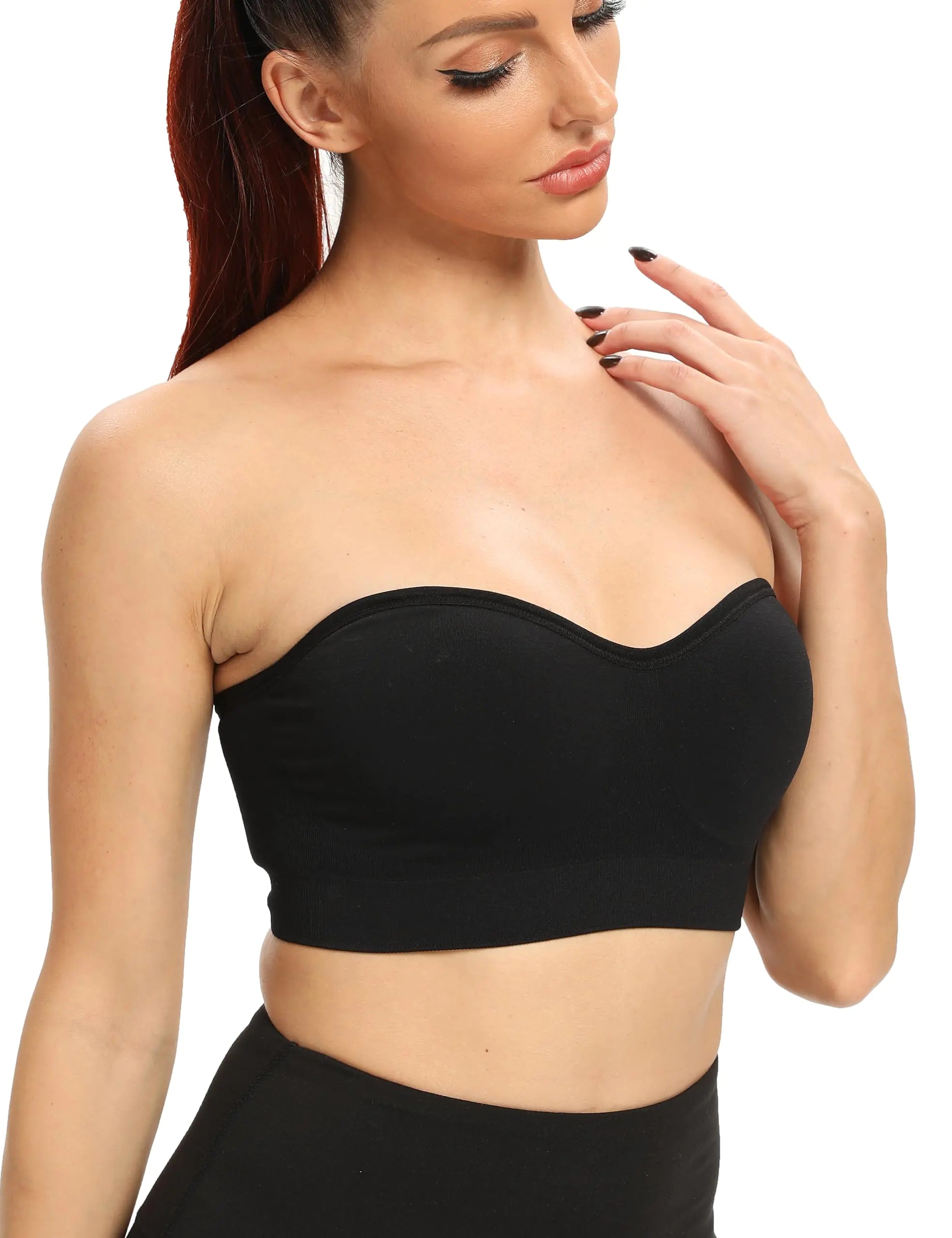 Gnowann Strapless Bras for Women Non-Slip Silicone Bandeau Bra Seamless Wireless Strapless Bra Padded Tube Top Bra Small Black