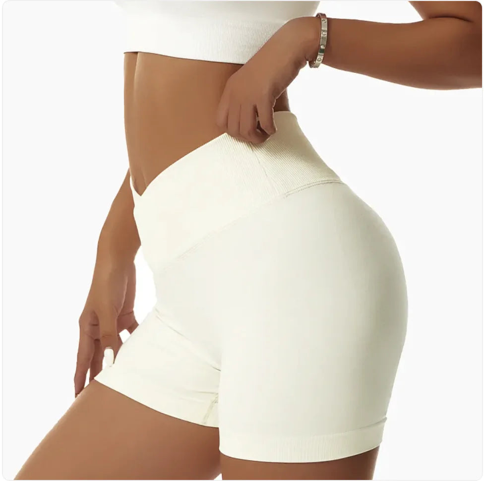 High-Waist Elastic Yoga Shorts with Peach-Lift Design