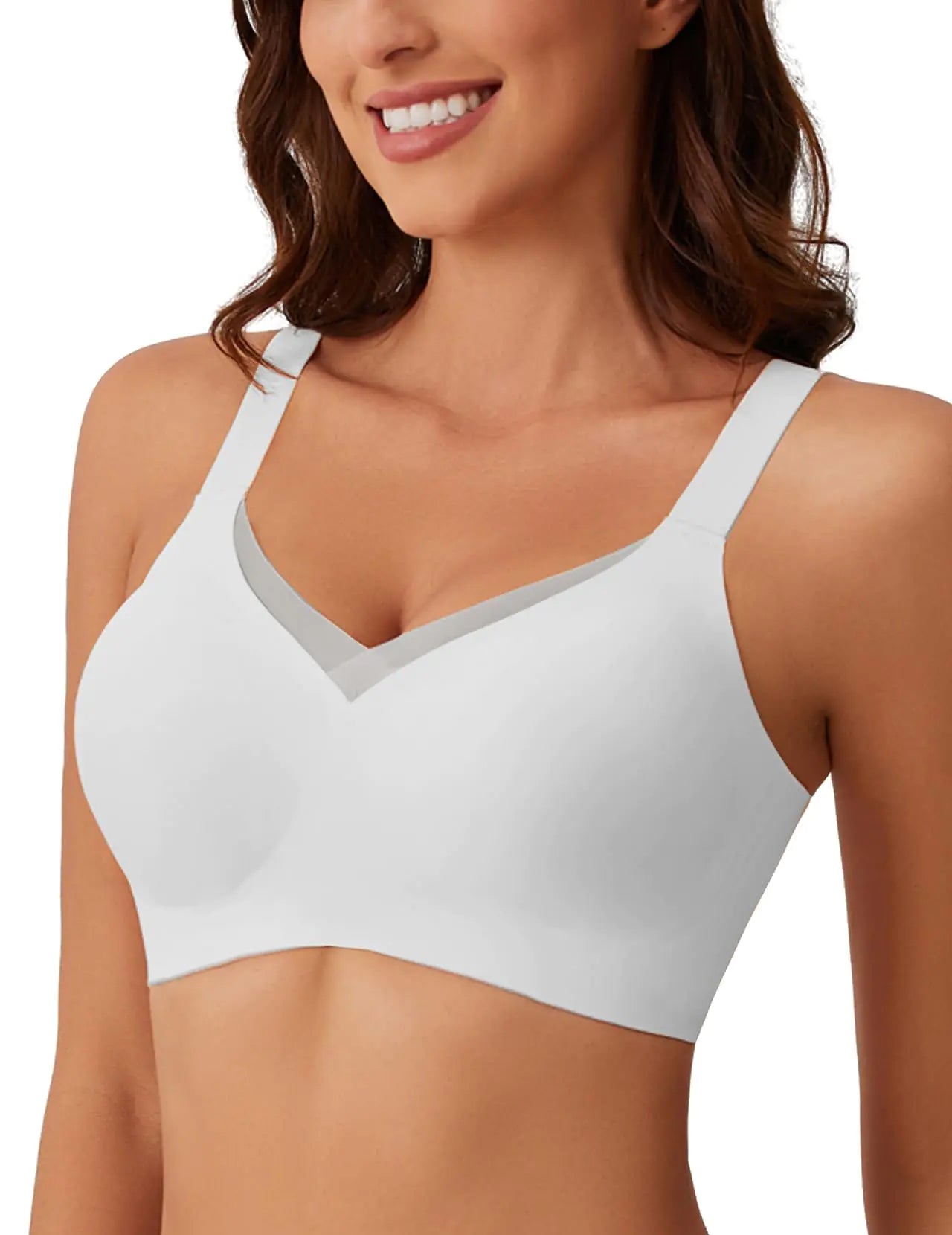 V Lace Bras for Women No Underwire Seamless Bralettes for Women Wireless Bra Soft Support Everyday T Shirt Bras Small White