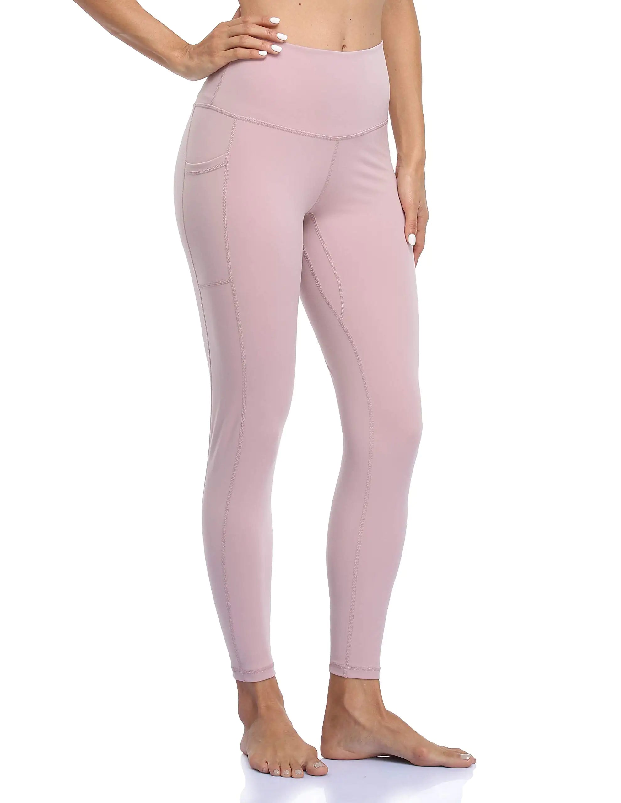 Colorfulkoala Women's High Waisted Yoga Pants 7/8 Length Leggings with Pockets Pink Suede Small