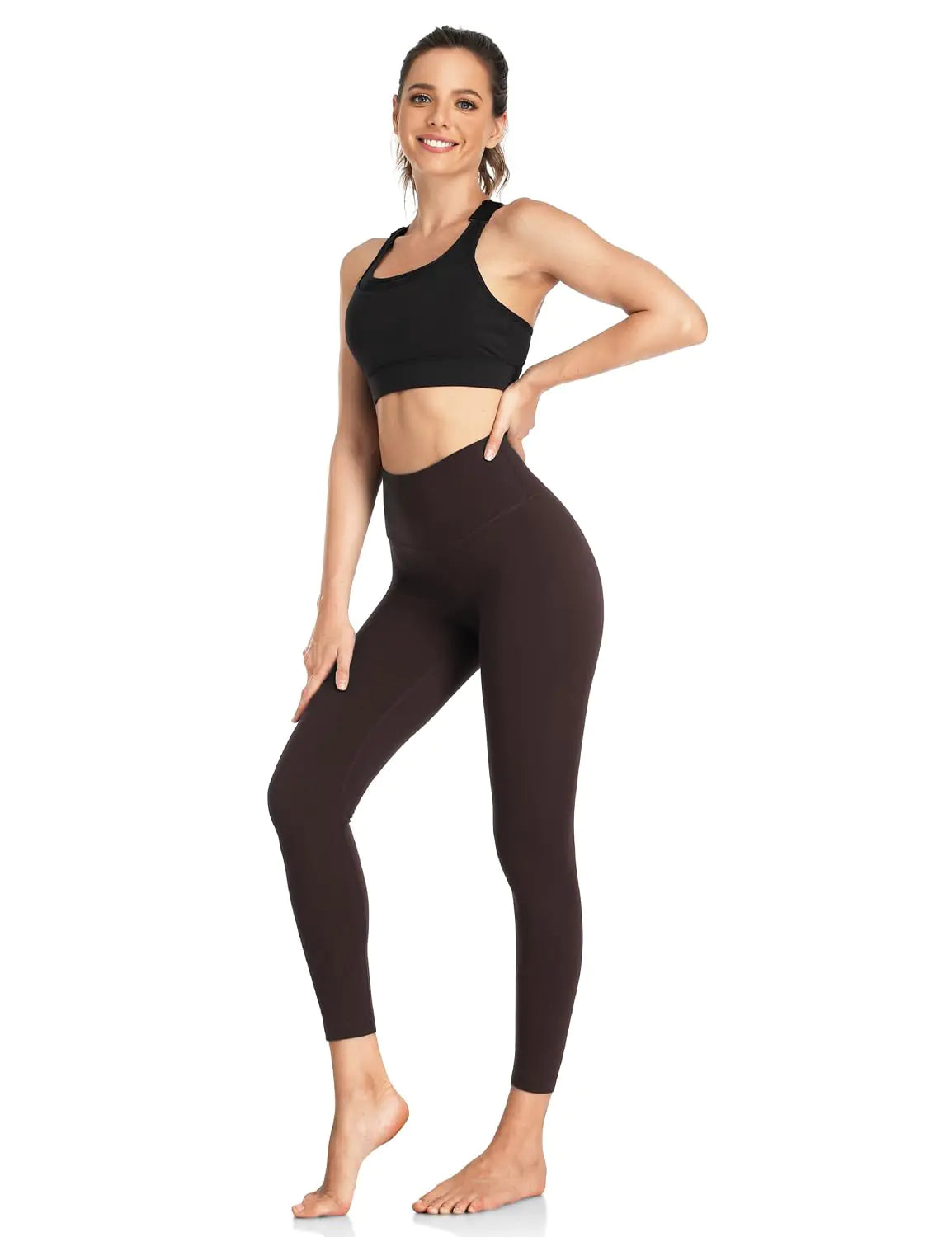 HeyNuts Workout Pro Leggings, High Waisted Compression Gym Tummy Control Athletic Yoga Pants 25" Small Espresso